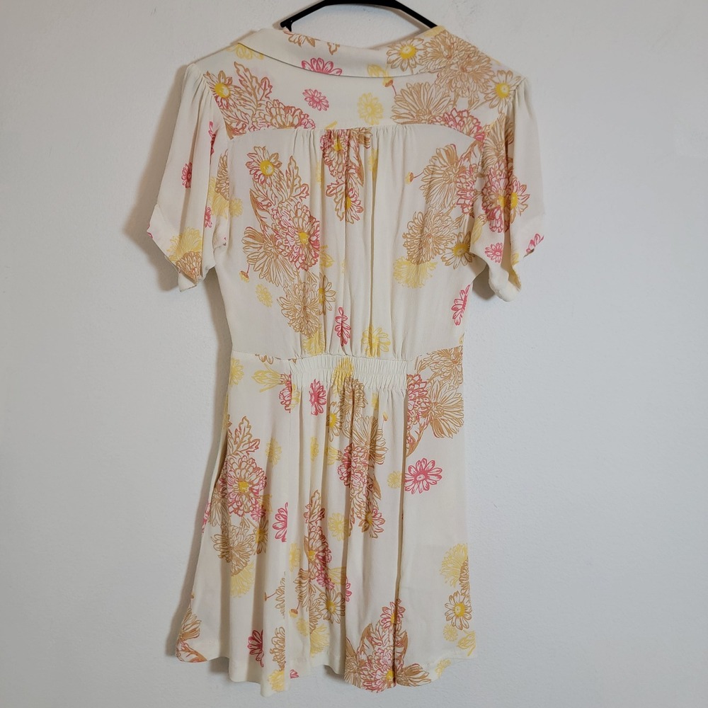 Free People Cream Mini Dress with Pink and Yellow Floral Motif - Picture 3 of 12